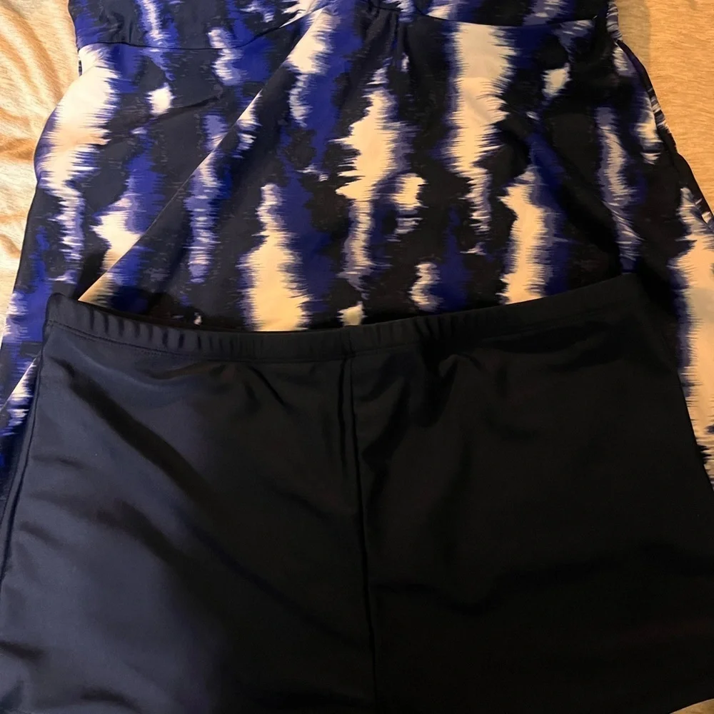 Blue Sleeveless Bustier Camisole Swimwear